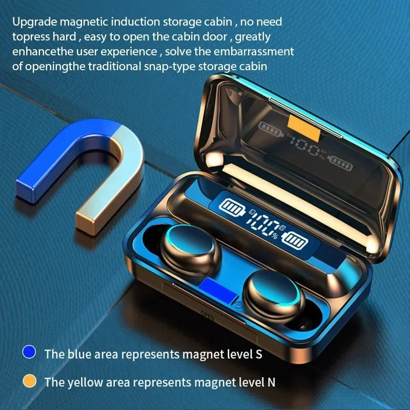 Fones de ouvido sem fio F9 com visor LED, tecnologia TWS binaural, Bluetooth, à prova d'água e com redução de ruído.
F9 Wireless Earphones LED Dislpaly Binaural TWS Wireless Bluetooth Headset Waterproof Noise Reduction Bluetooth Headphones - Imagem 3