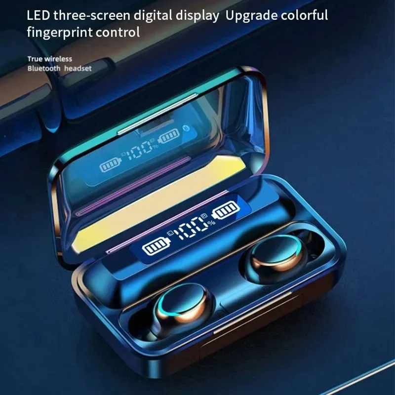Fones de ouvido sem fio F9 com visor LED, tecnologia TWS binaural, Bluetooth, à prova d'água e com redução de ruído.
F9 Wireless Earphones LED Dislpaly Binaural TWS Wireless Bluetooth Headset Waterproof Noise Reduction Bluetooth Headphones - Imagem 5
