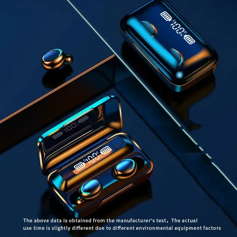 Fones de ouvido sem fio F9 com visor LED, tecnologia TWS binaural, Bluetooth, à prova d'água e com redução de ruído.
F9 Wireless Earphones LED Dislpaly Binaural TWS Wireless Bluetooth Headset Waterproof Noise Reduction Bluetooth Headphones - Imagem 4